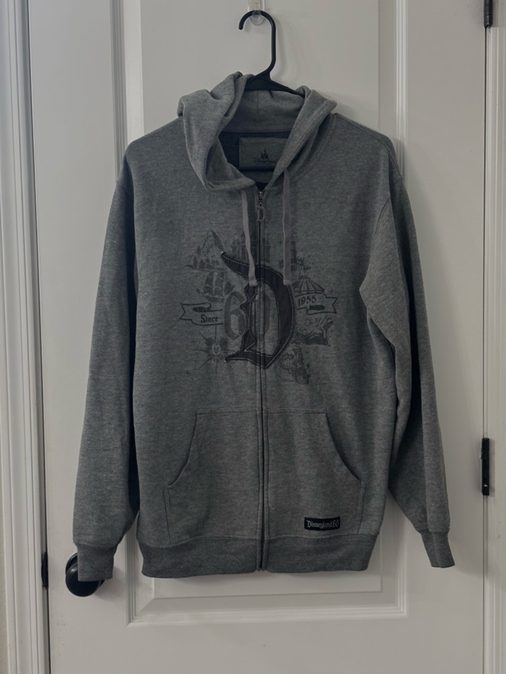 Disney Men's Gray Full-Zip Hooded Sweatshirt with Subtle Logo